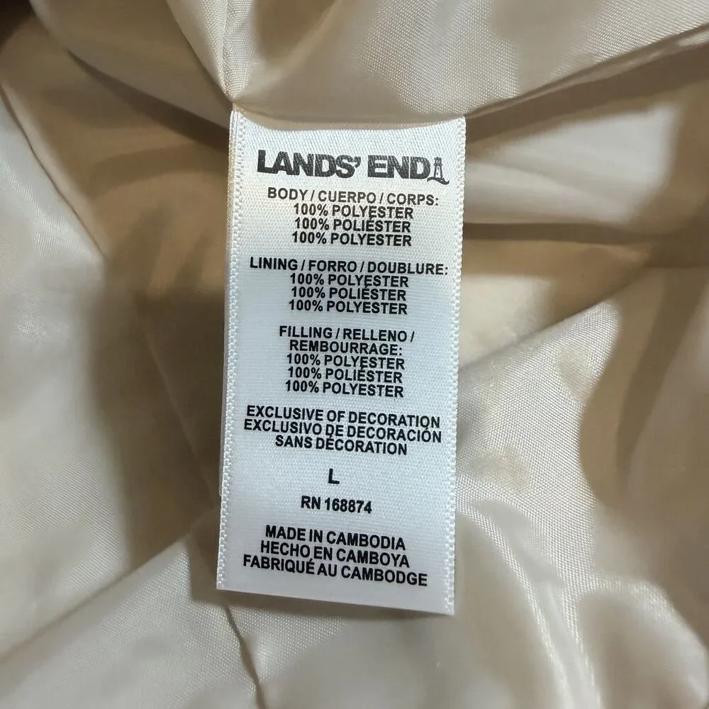 Lands' End Lightweight Hooded Quilted Jacket Tan Women's Size Large full Zip NEW